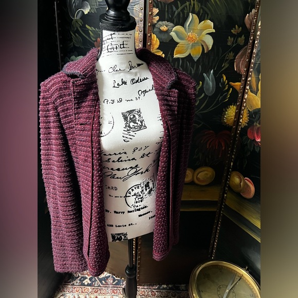 St. John Collection Tweed Boucle Jacket Red Striped Button Front Preppy Career - Picture 7 of 9